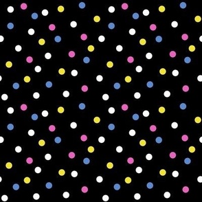 darker blue pink yellow white polka dots on black medium