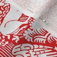 1390 Damask with Deer and Eagles, White on Red