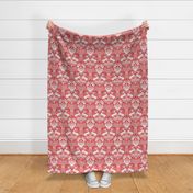 1390 Damask with Deer and Eagles, White on Red