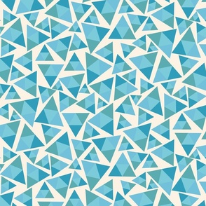 Triangles Tossed in Shades of Teal on Cream