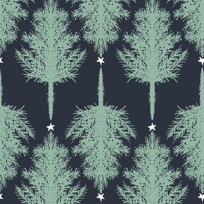 Rustic Cabin Christmas Trees with Stars Zig Zag - Teal and Navy