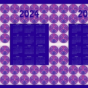 12x18_2024 TeaTowel Calendar in Pink & Purple with Vintage Retro Globe Geometric Design