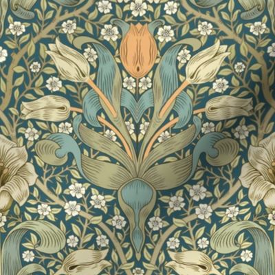 William Morris spring thicket on teal