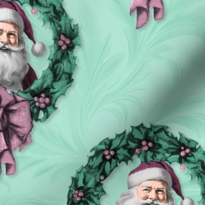 Vintage santa in wreath | Colorized