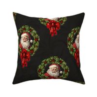 Vintage santa in wreath | Charcoal black