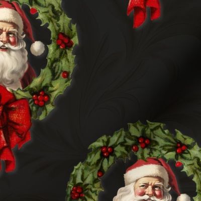 Vintage santa in wreath | Charcoal black