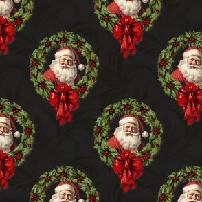 Vintage santa in wreath | Charcoal black