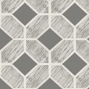 Textured Mid-century Modern Octagons and Diamonds in gray and off white