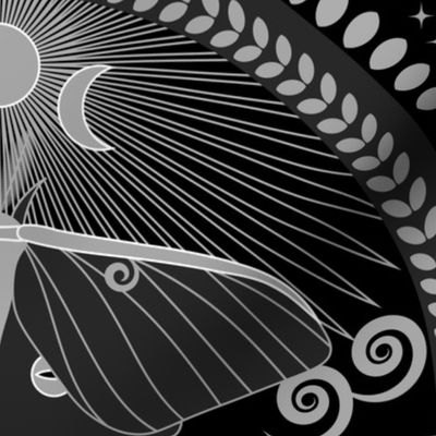 Midnight Luna Moth / Art Deco / Mystical Magical / Gothic / Dark Moody / Halloween / Black / Large