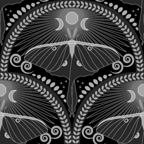Midnight Luna Moth / Art Deco / Mystical Magical / Dark Moody / Halloween / Black / Large
