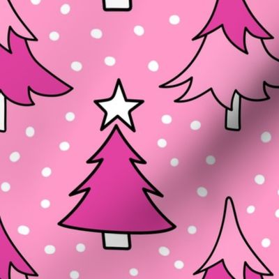 Large Scale Holiday Trees Joyful Christmas Doodles in Pink
