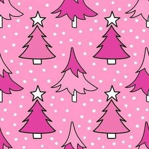 Medium Scale Holiday Trees Joyful Christmas Doodles in Pink