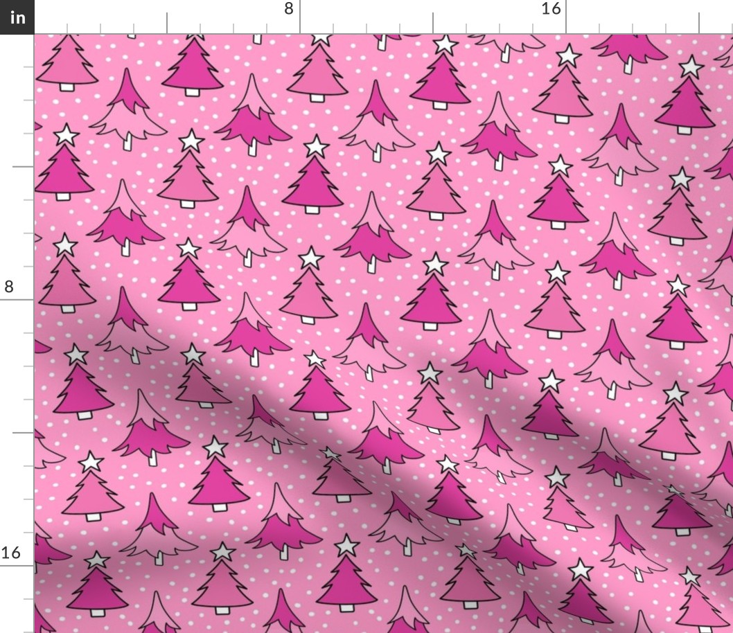 Medium Scale Holiday Trees Joyful Christmas Doodles in Pink