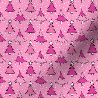 Small Scale Holiday Trees Joyful Christmas Doodles in Pink