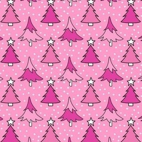 Small Scale Holiday Trees Joyful Christmas Doodles in Pink