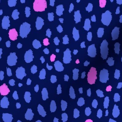 Blue and Pink  Cheetah Spots on Navy Blue Background