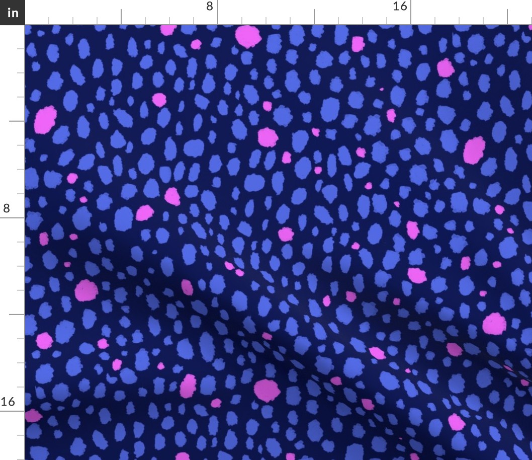 Blue and Pink  Cheetah Spots on Navy Blue Background