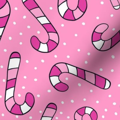 Large Scale Candy Canes Joyful Christmas Doodles in Pink