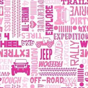 Large Scale 4x4 Adventures Word Cloud Jeep Off Road Vehicles in Pink