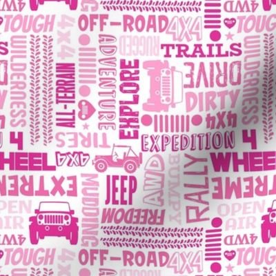 Medium Scale 4x4 Adventures Word Cloud Jeep Off Road Vehicles in Pink