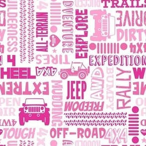 Medium Scale 4x4 Adventures Word Cloud Jeep Off Road Vehicles in Pink