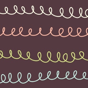Irregular Random Colorful Loopy Lines on Dark Brown Background