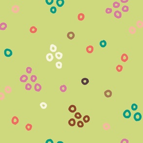 Irregular Random Colorful Small Circles on Lime Green Background
