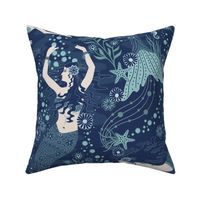 Dance of the Mermaids - Coastal Chic - Classic Navy and Admiral Blue - extra large