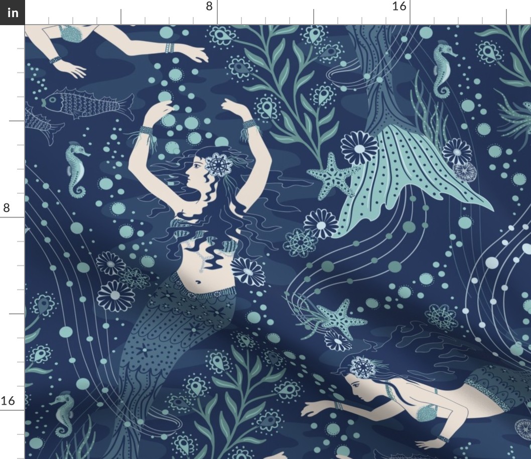 Dance of the Mermaids - Coastal Chic - Classic Navy and Admiral Blue - extra large