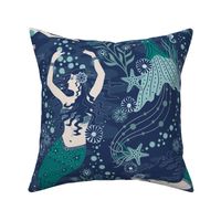 Dance of the Mermaids - Coastal Chic - Classic Navy and Sea Green - extra large