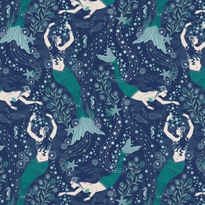 Dance of the Mermaids - Coastal Chic - Classic Navy and Sea Green - large