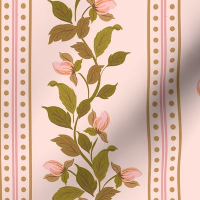 climbing vintage rose vines_vertical stripe on Pink_LRG