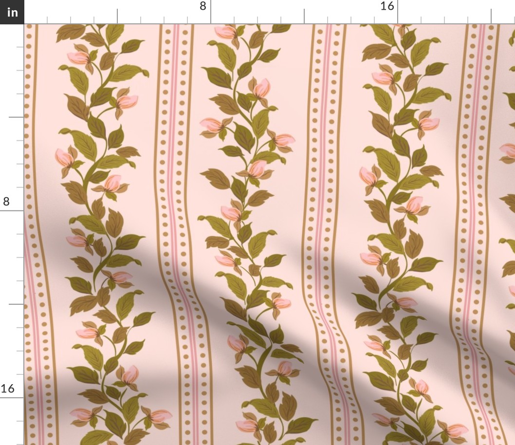 climbing vintage rose vines_vertical stripe on Pink_LRG