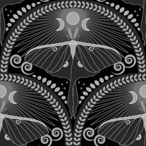Midnight Luna Moth / Art Deco / Mystical Magical / Dark Moody / Black / Small