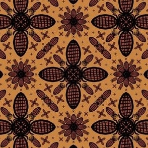 Basket Flowers Grid - Maximalist faded Claret on Amber c68341