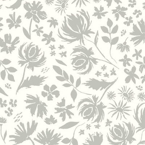 Grey Floral Fabric, Wallpaper and Home Decor