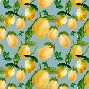 Lemons Light Blue-Green Background