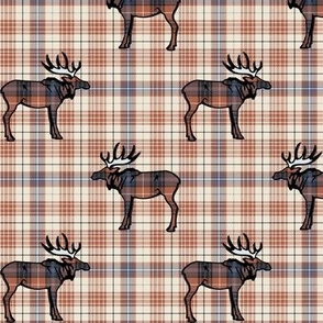 Chocolate Brown Plaid Moose on Frosty Late Fall Leaves Plaid