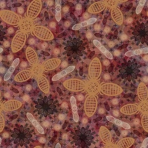 Basket Flowers Grid - Maximalist Scatter on Claret