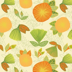 Ohi'a Forest-Sunny Day-Yellow & Salmon, Bedding, Home Decor, Garments