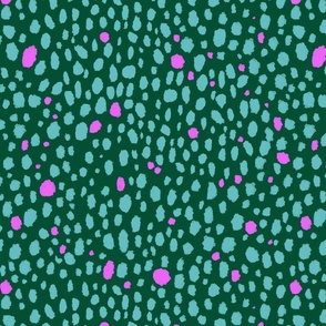 Green and Pink Cheetah Spots on Forest Green Background