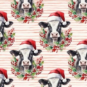 watercolor chritmas cow print , cow head with jolly red stripes WB23 medium scale