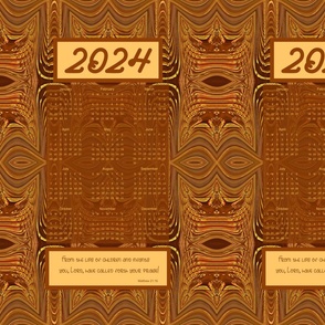 12x18_2024 Inspirational Tea Towel Calendar Brown & Gold Trim Abstract Design with Matthew 21:16