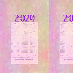 12x18_2024 Tea Towel Calendar Pink & Yellow_ Abstract Watercolor Blend with Matthew 6:33-34