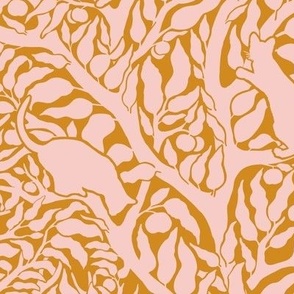 Cats Climbing Trees - Bicolor Design in Burnt Orange and Pink