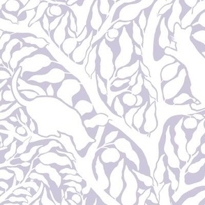 Cats Climbing Trees - Subtle Monochrome Design in White Over Cool Gray Background