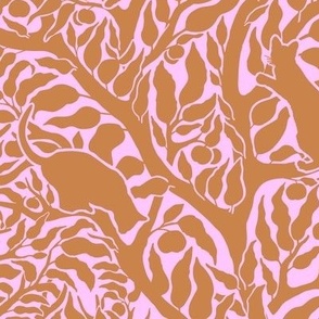 Cats Climbing Trees - Bicolor Design in Terra Cotta over Cool Pink