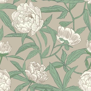 Blooming Peonies - neutral and light green