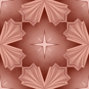 Geometric neogothic style four leaf flower. Terracota shades 3d pattern. Big scale.