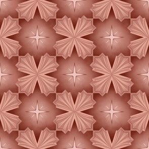 Geometric neogothic style four leaf flower. Terracota shades 3d pattern. Small scale.